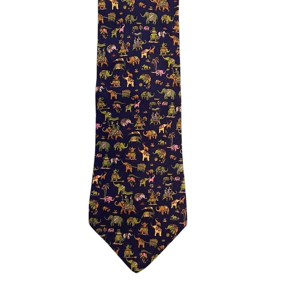 Salvatore Ferragamo Blue Elephant Silk Tie - Picture 1 of 7